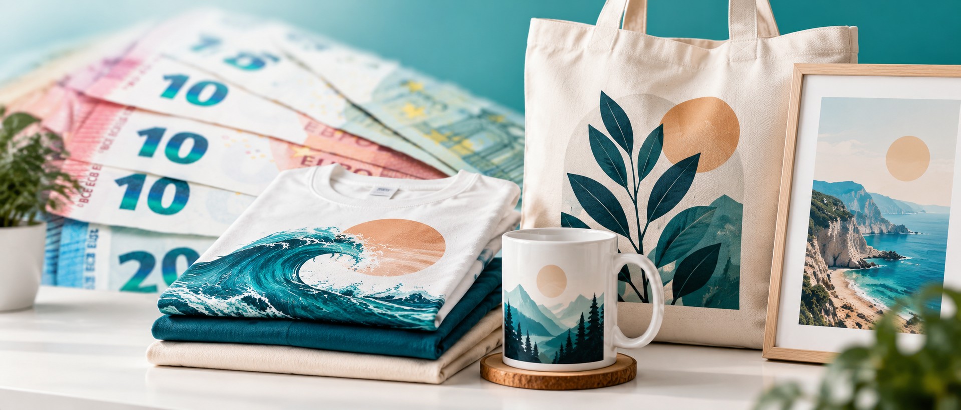 Emprendedora diseñando productos de impresión bajo demanda